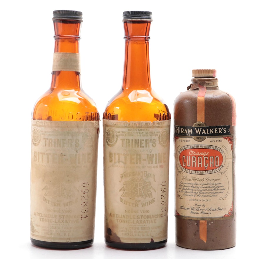 Triner's Bitter-Wine and Hiram Walker Orange Curaçao Bottles, Early 20th Century