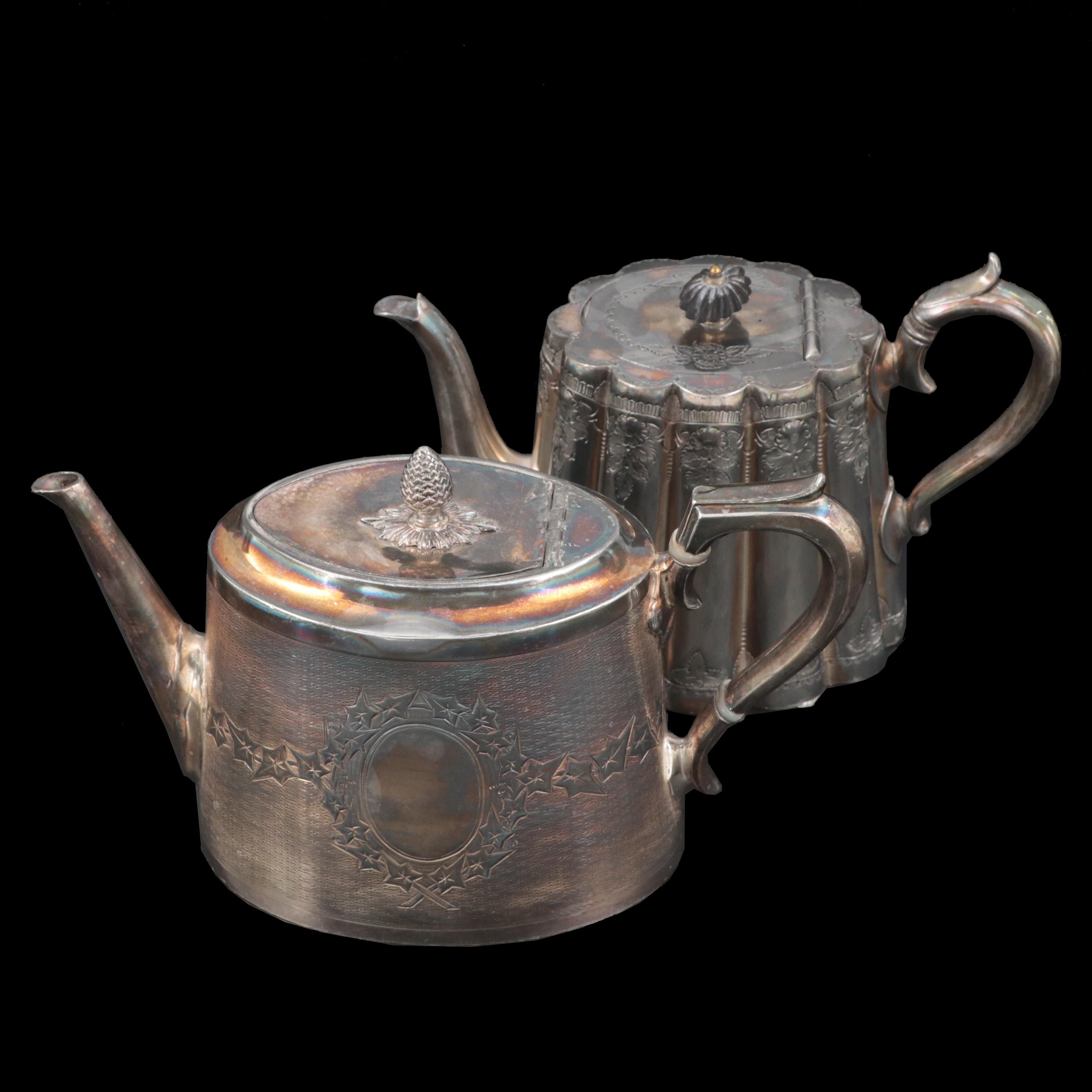 English Silver Plate Engraved Teapots, Late 19th Century EBTH