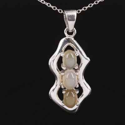 Sterling and Moonstone Drop Pendant Necklace
