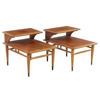 Pair of Andre Bus for Lane "Acclaim" Walnut and Ash Tiered End Tables