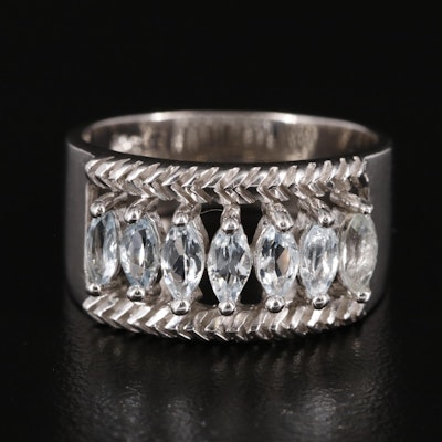 Sterling and Aquamarine Row Ring
