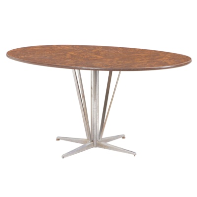 Mid Century Modern Laminate Top Chrome Base Dining Table, 1970s