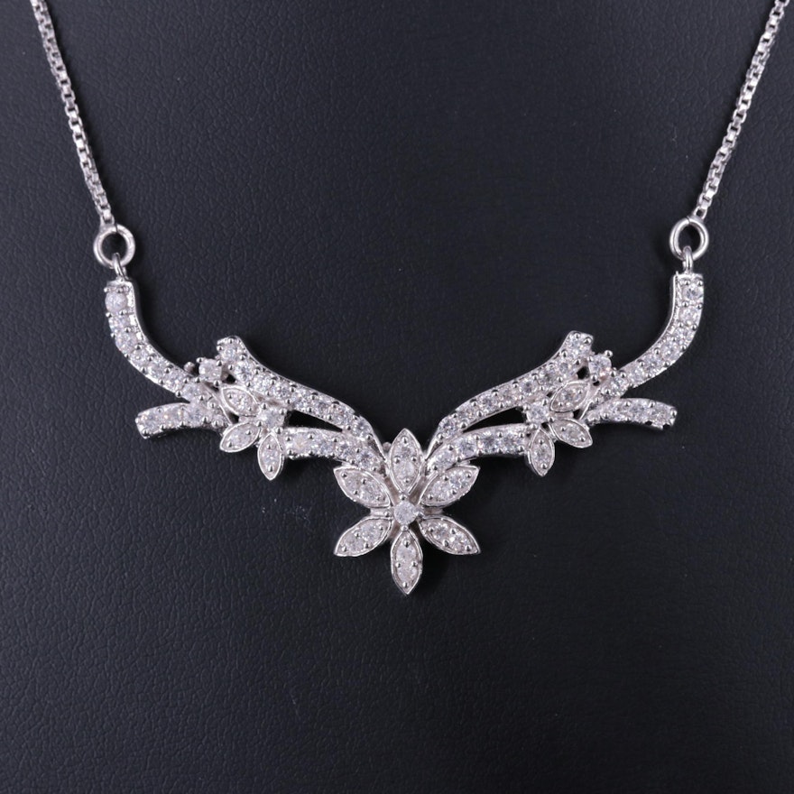 Sterling Cubic Zirconia Flower and Vines Necklace