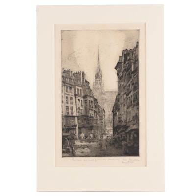 Jozsef Nagysándor Etching "Notre Dame, Paris," Circa 1927