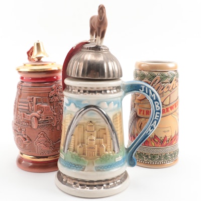 Jim Beam Stein Shaped Decanter with Stroh Brewery and Other Ceramic Beer Steins