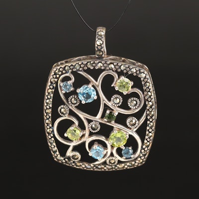 Sterling Sky Blue Topaz, Peridot and Diopside Enhancer Pendant
