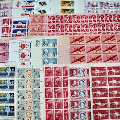 Twenty-Seven U.S. Airmail Postage Stamp Sheets