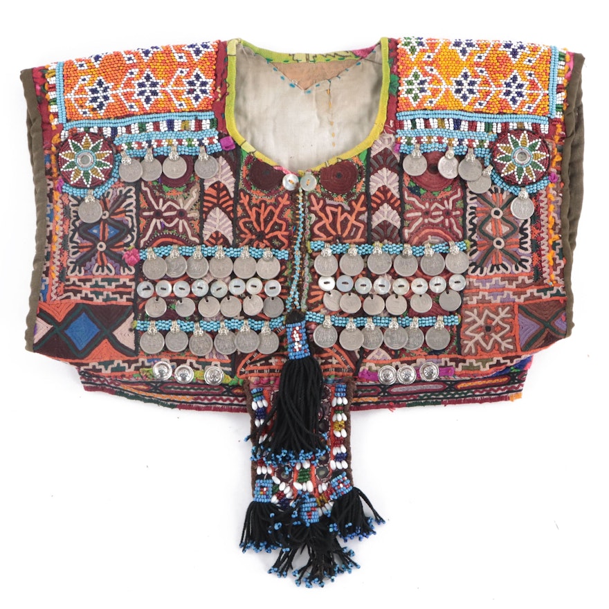 Handmade Afghan Beaded Crop Dress Top with Dangling Coins