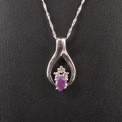Sterling Ruby and Cubic Zirconia Pendant Necklace