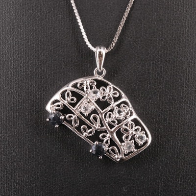 Sterling Sapphire and White Topaz Pendant Necklace