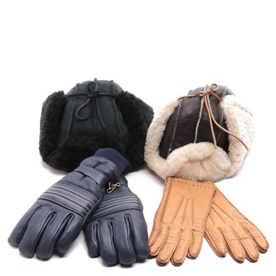 Grandoe, Alexander's, and Other Shearling Hats with Leather Gloves