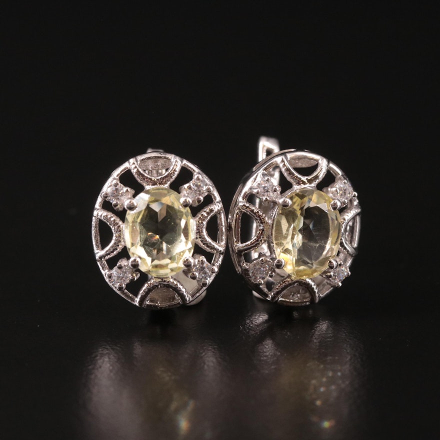 Sterling Citrine and Cubic Zirconia Stud Earrings