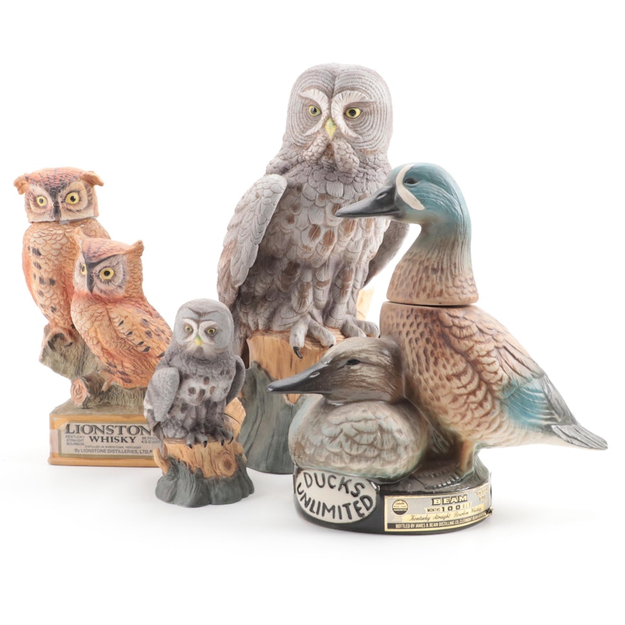 Lionstone with Ski Country and Other Porcelain Bird Shaped Decanters