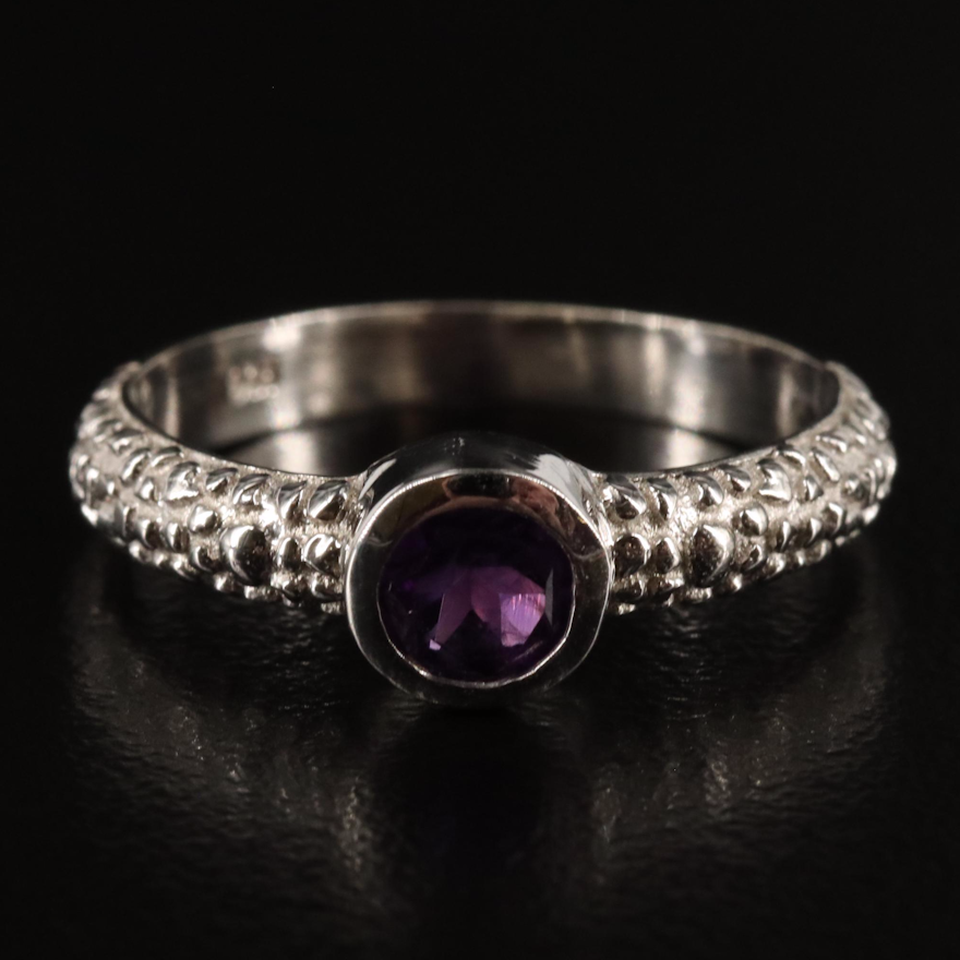 Sterling and Amethyst Textured Ring