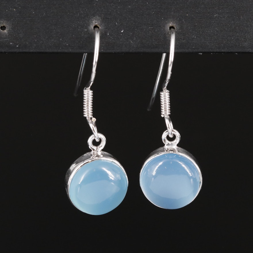 Sterling and Chalcedony Drop Earrings