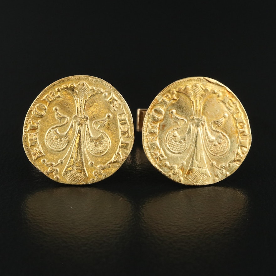 14K Cufflinks with Two Reproduction Gold Italian Coins