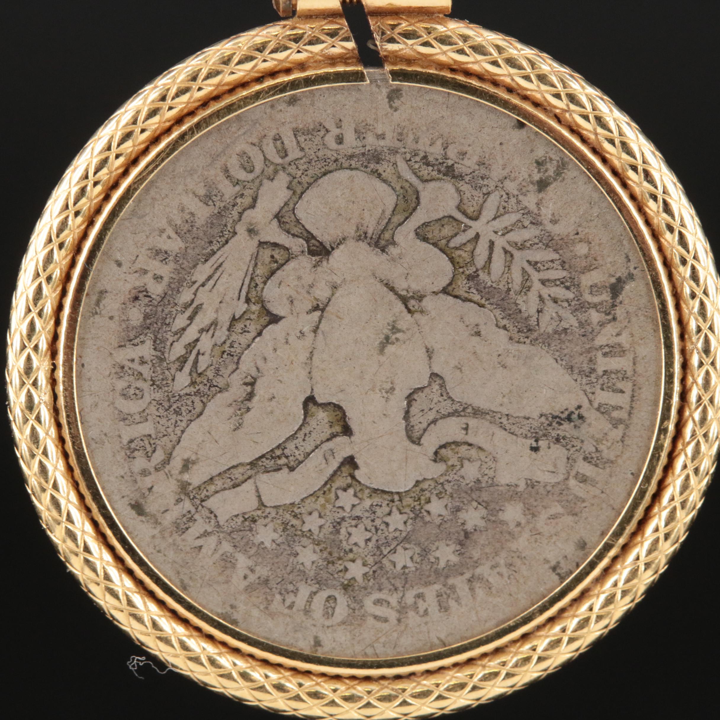 1912 Sterling Barber Silver Quarter Coin Pendant with 18K Bezel Trim EBTH
