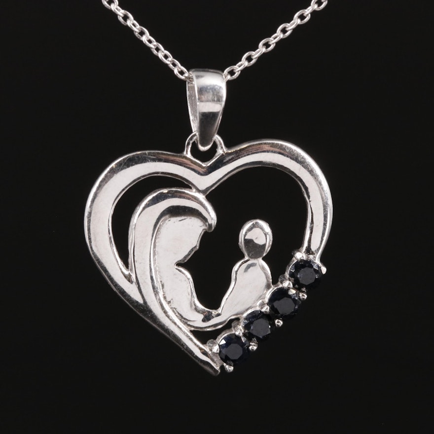 Sterling Sapphire Heart Pendant Necklace