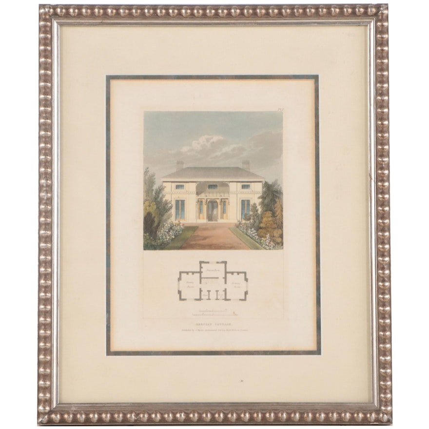 Hand-Colored Architectural Aquatint "Grecian Cottage"