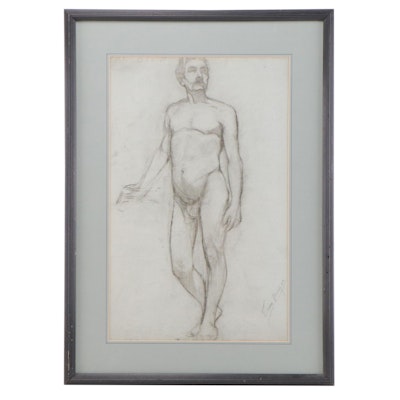 Enno Meyer Charcoal Drawing of Standing Male Nude, Circa 1940