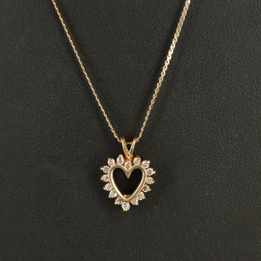 10K 0.24 CTW Diamond Heart Pendant on 14K Chain Necklace