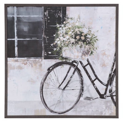 Giclée of Parked Bicycle With Basket of Flowers