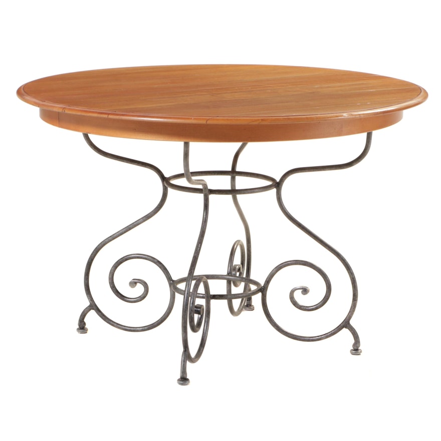 Ethan Allen "Legacy" Maple and Iron Round Dining Table