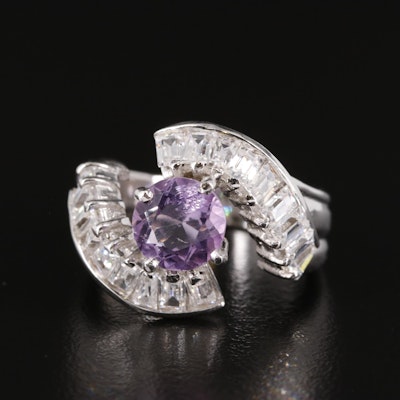 Sterling Amethyst and Cubic Zirconia Bypass Ring