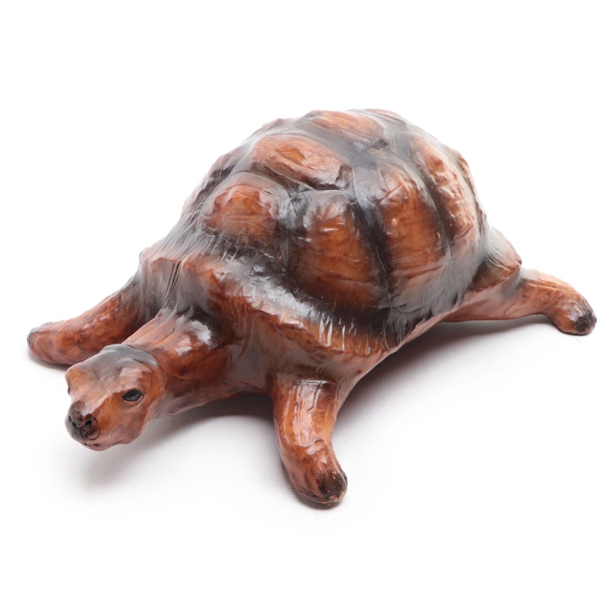 Hand-Crafted Leather Covered Tortoise Figure, Mid to Late 20th Century