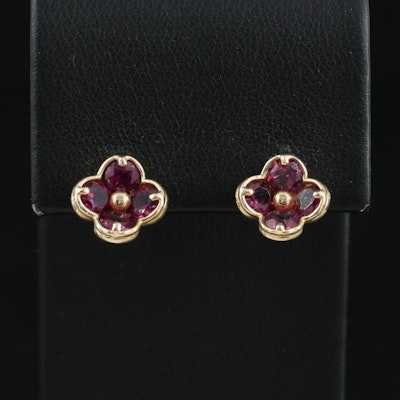 14K Rhodolite Garnet Flower Stud Earrings
