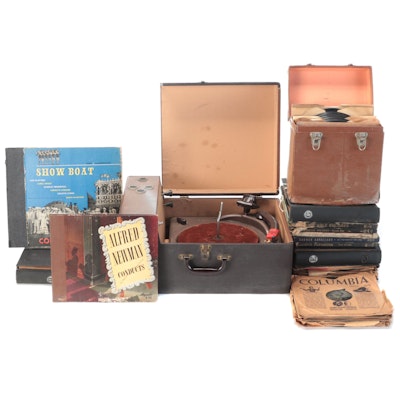 Webster-Chicago Portable Turntable With Record Albums and Vinyl Records