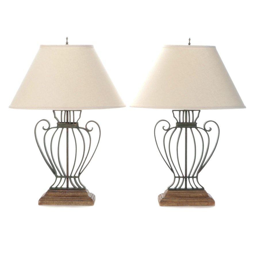 Ethan Allen Neoclassical Style Iron Urn Table Lamps, Contemporary