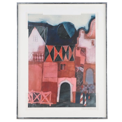 Rosina Wachtmeister Embellished Offset Lithograph of Cityscape
