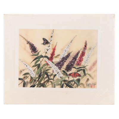 Hsing Hua Chang Offset Lithograph of Lupine Flowers, Late 20th Century