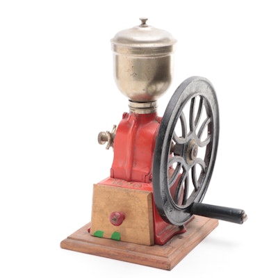 Elma Hand Crank Painted Cast Iron and Wood Coffee Grinder, Early to Mid-20th C
