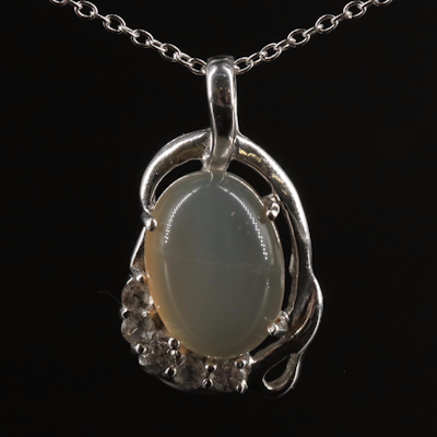 Sterling Moonstone and White Topaz Pendant Necklace