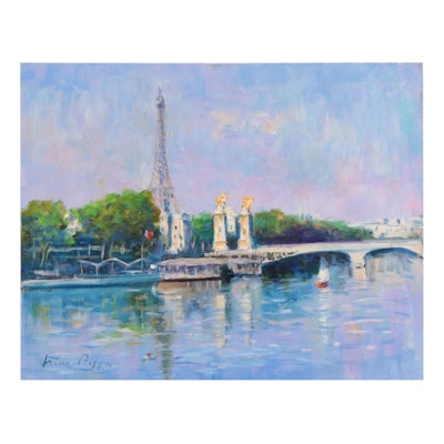 Nino Pippa Oil Painting "Paris - Eiffel Tower from Rive Droit, 2017