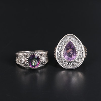 Sterling Silver Rings Including Amethyst and Topaz