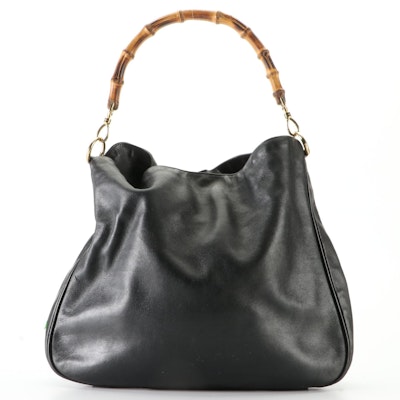 Gucci Bamboo Shoulder Bag in Black Leather