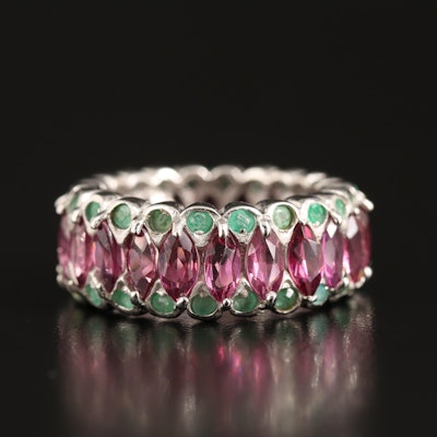 Sterling Garnet and Emerald Eternity Band