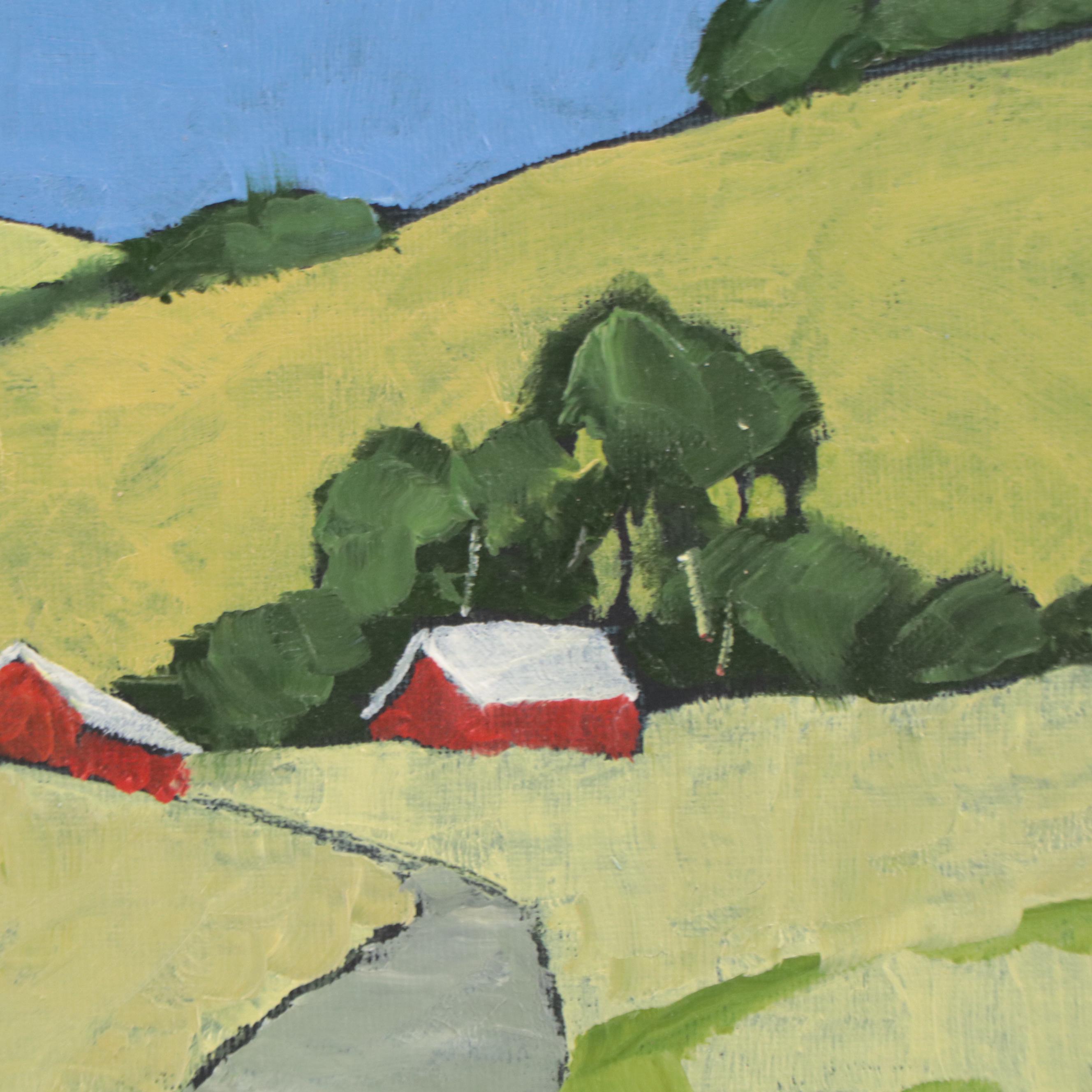 Lynne French Landscape Oil Painting of Farmhouses, 21st Century EBTH