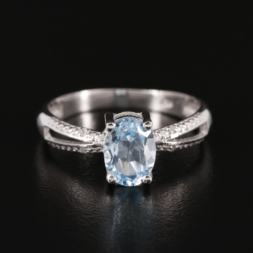 Sterling Blue Topaz Ring with Diamond Accents