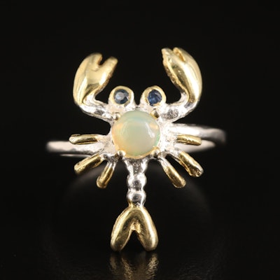 Sterling Opal and Sapphire Lobster Ring