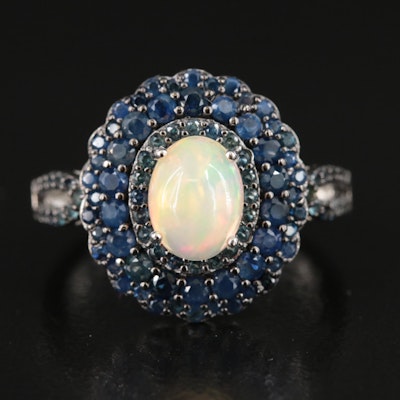 Sterling Opal and Sapphire Ring