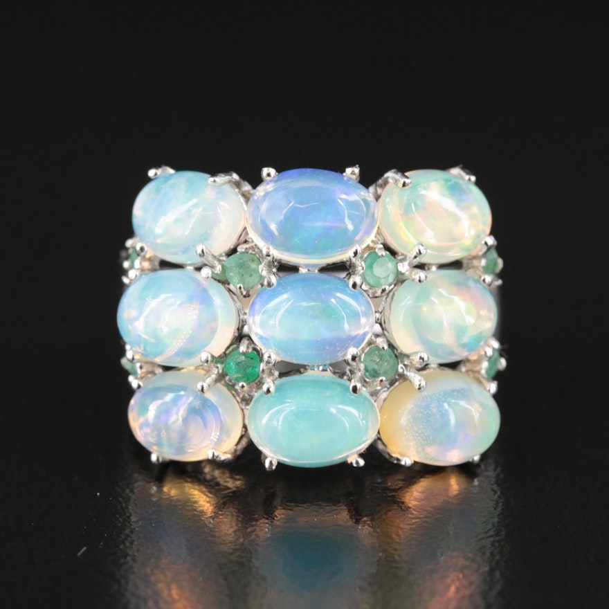 Sterling Opal and Emerald Ring