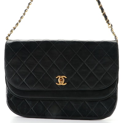 Chanel Quilted Leather Flap Shoulder Bag with Interwoven Chain Strap
