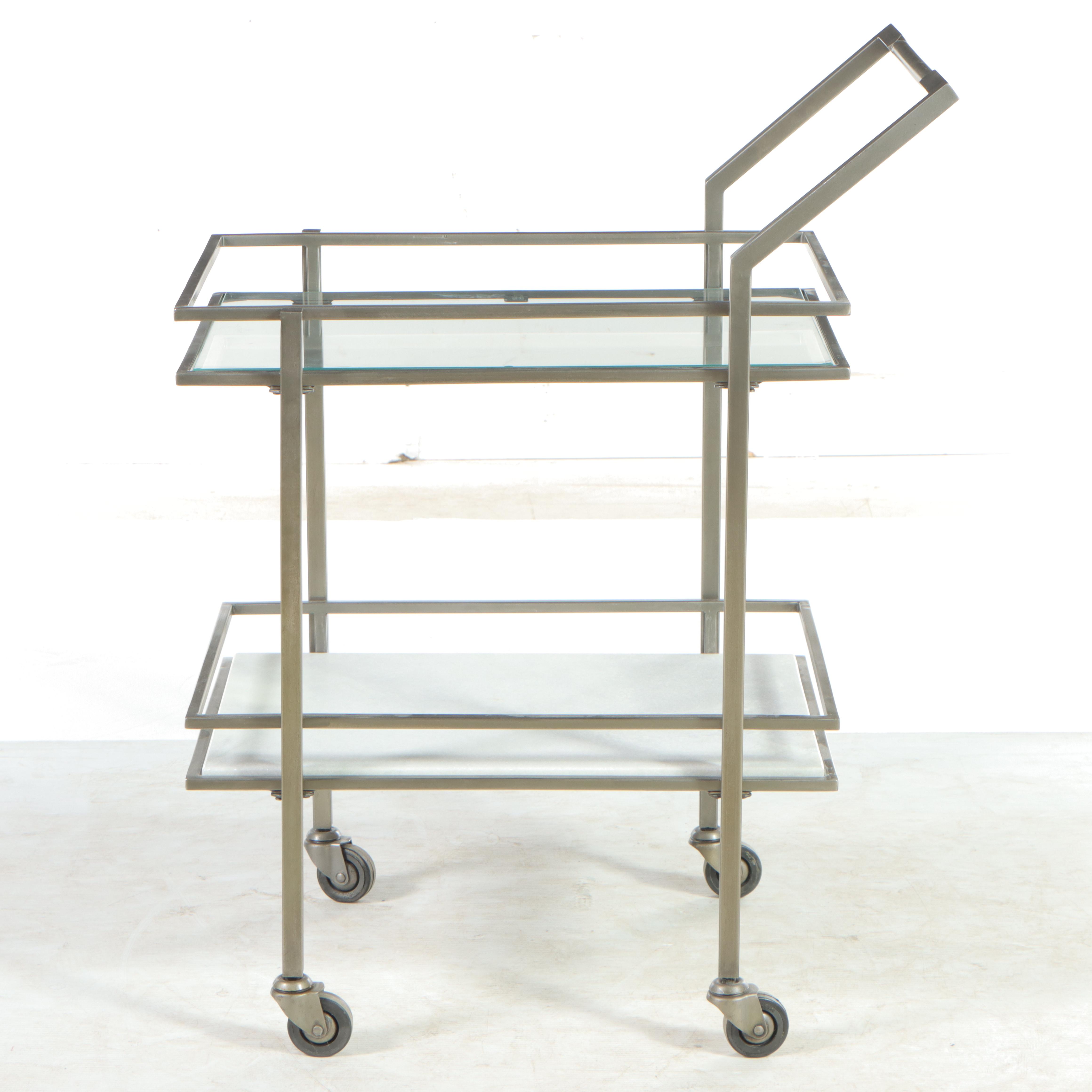 Crate & Barrel "Renee" Steel, Glass, and Marble Bar Cart EBTH