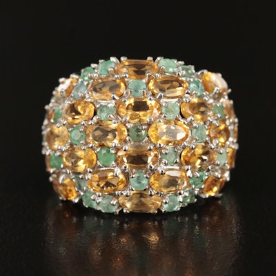 Sterling Emerald and Citrine Ring