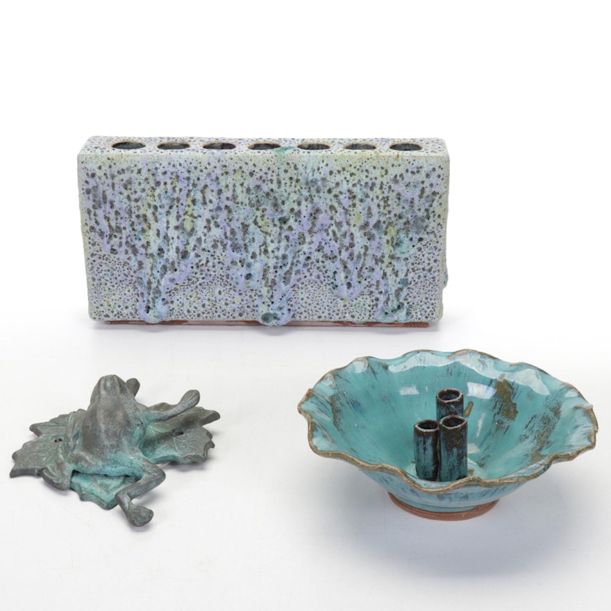Michael Hamlin-Smith Ceramic Flower Brick, Bowl and Frog Door Knocker