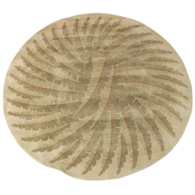 7'6 Round Hand-Tufted Palm Leaf Patterned Area Rug